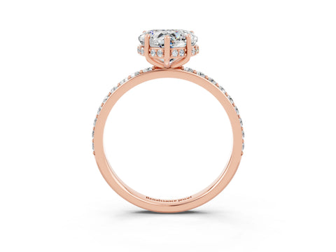 Rose gold Heart Cut Moissanite Solitaire Ring with Pavé Band and Hidden Halo_15