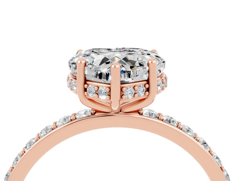 Rose gold Heart Cut Moissanite Solitaire Ring with Pavé Band and Hidden Halo_16