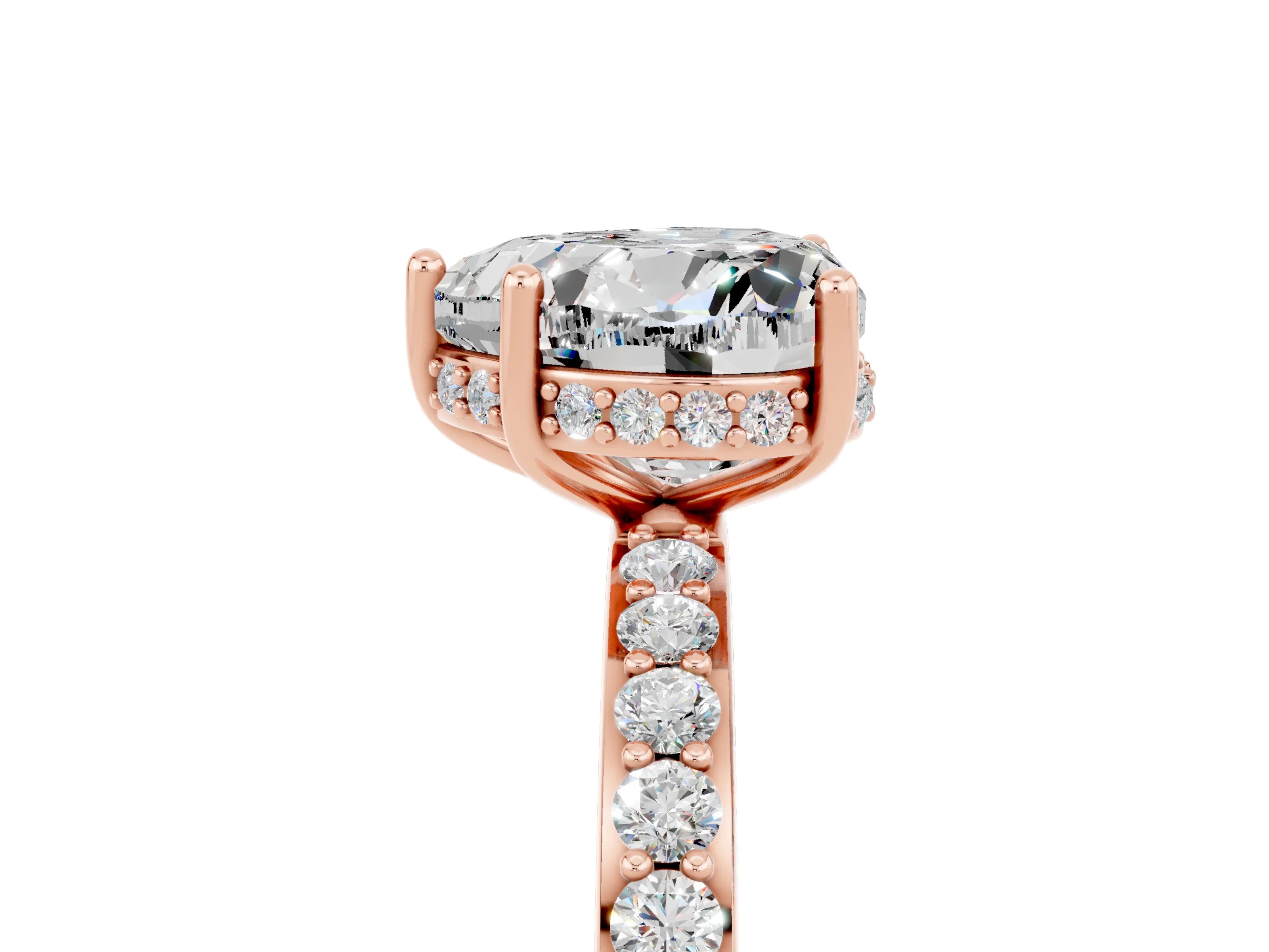 Rose gold Heart Cut Moissanite Solitaire Ring with Pavé Band and Hidden Halo_17