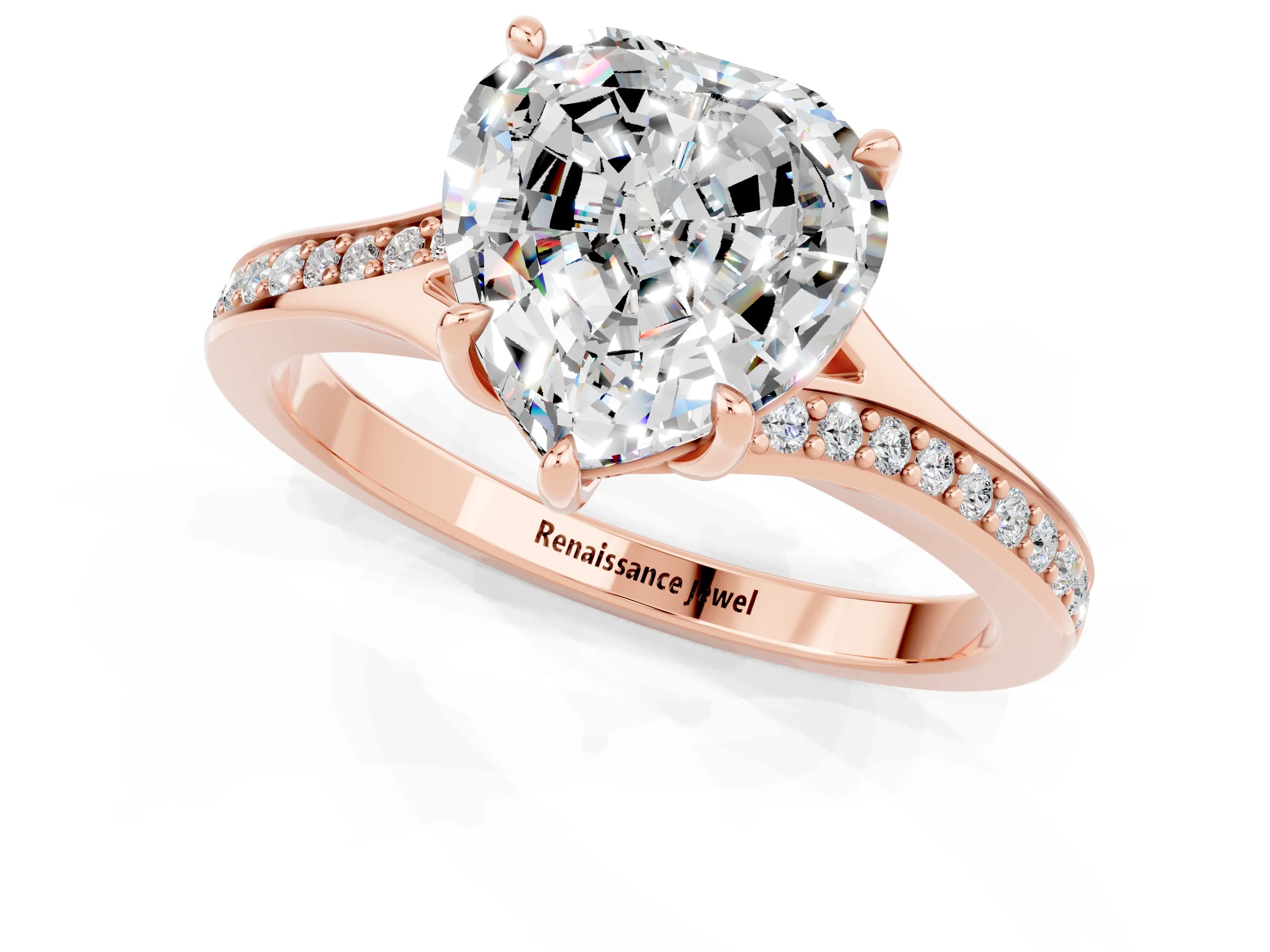 Rose gold Heart Cut Moissanite Solitaire Ring with Pavé Band and Prong Setting_1