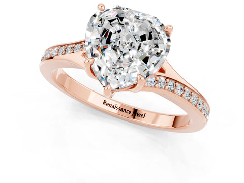 Rose gold Heart Cut Moissanite Solitaire Ring with Pavé Band and Prong Setting_13