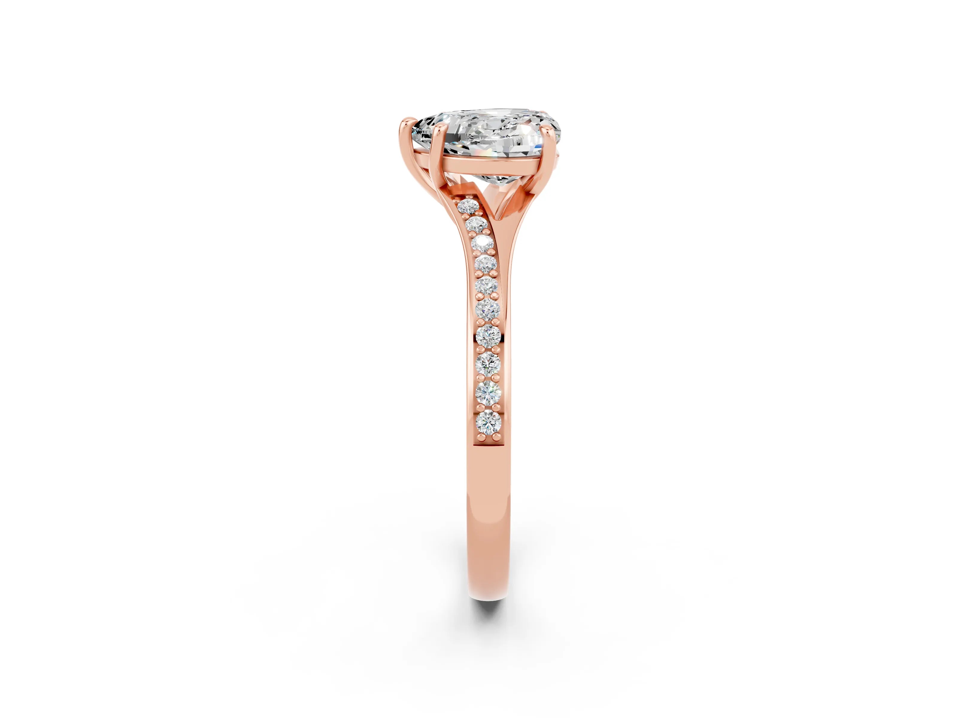 Rose gold Heart Cut Moissanite Solitaire Ring with Pavé Band and Prong Setting_14