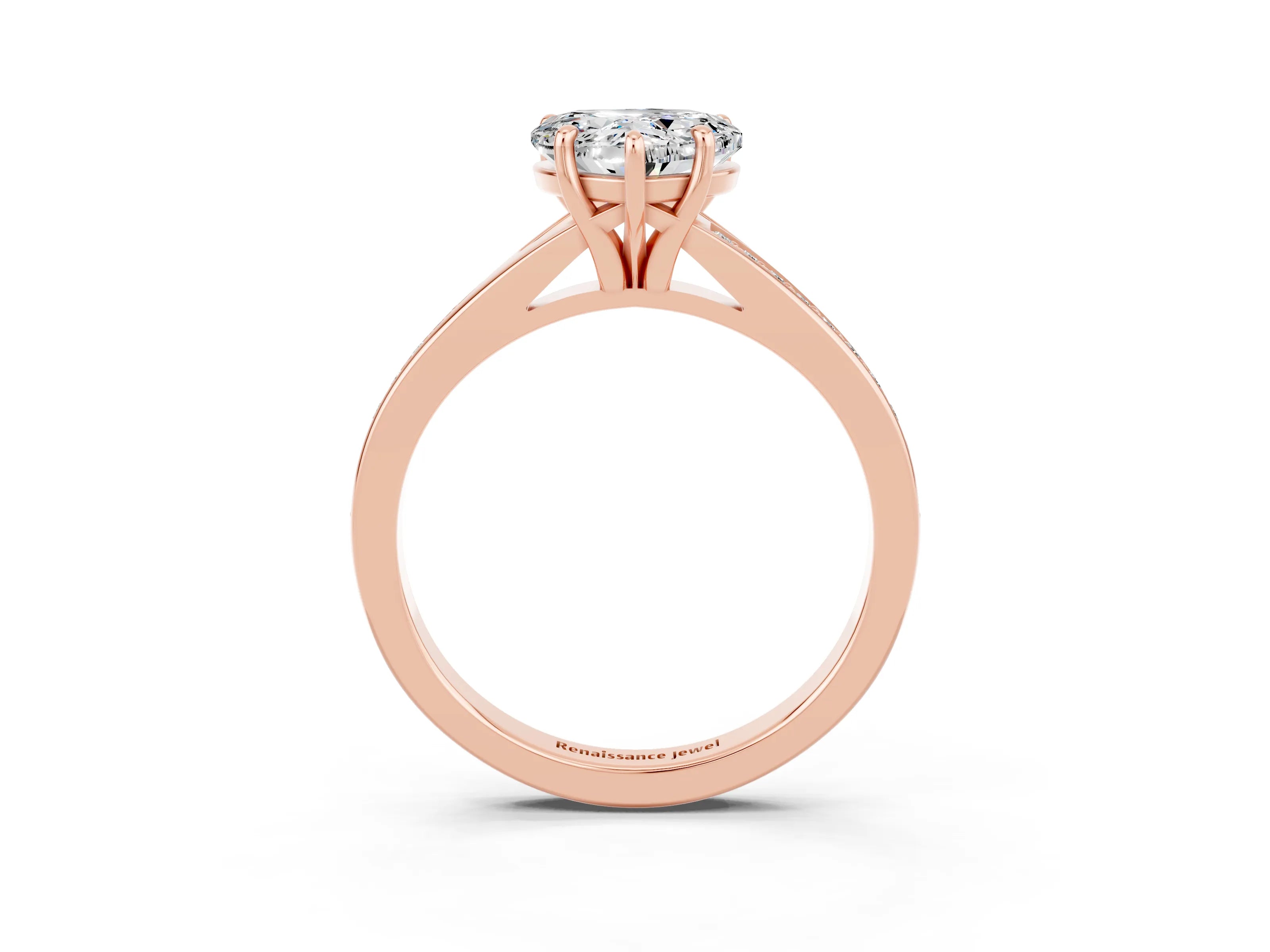 Rose gold Heart Cut Moissanite Solitaire Ring with Pavé Band and Prong Setting_15