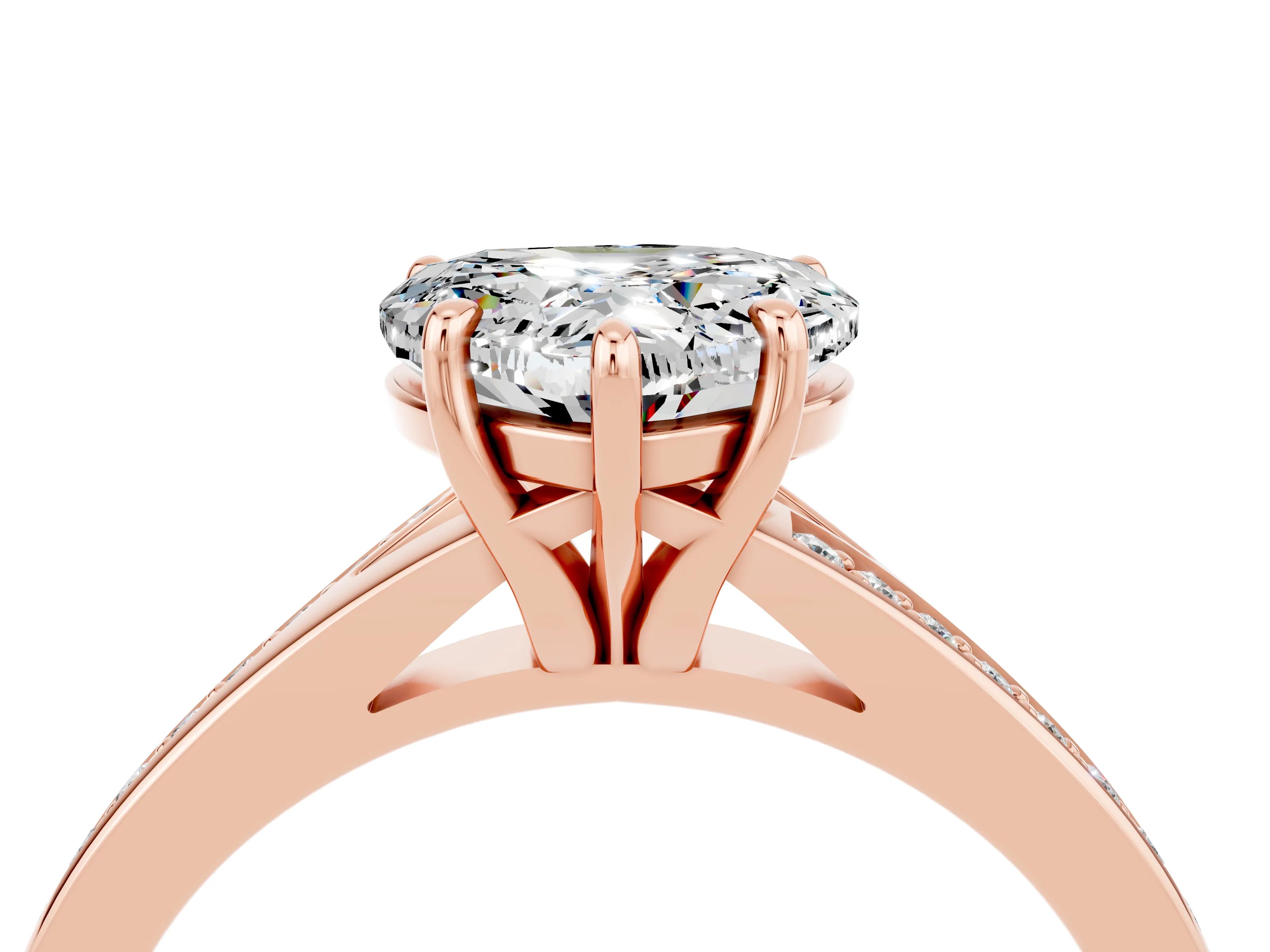 Rose gold Heart Cut Moissanite Solitaire Ring with Pavé Band and Prong Setting_16