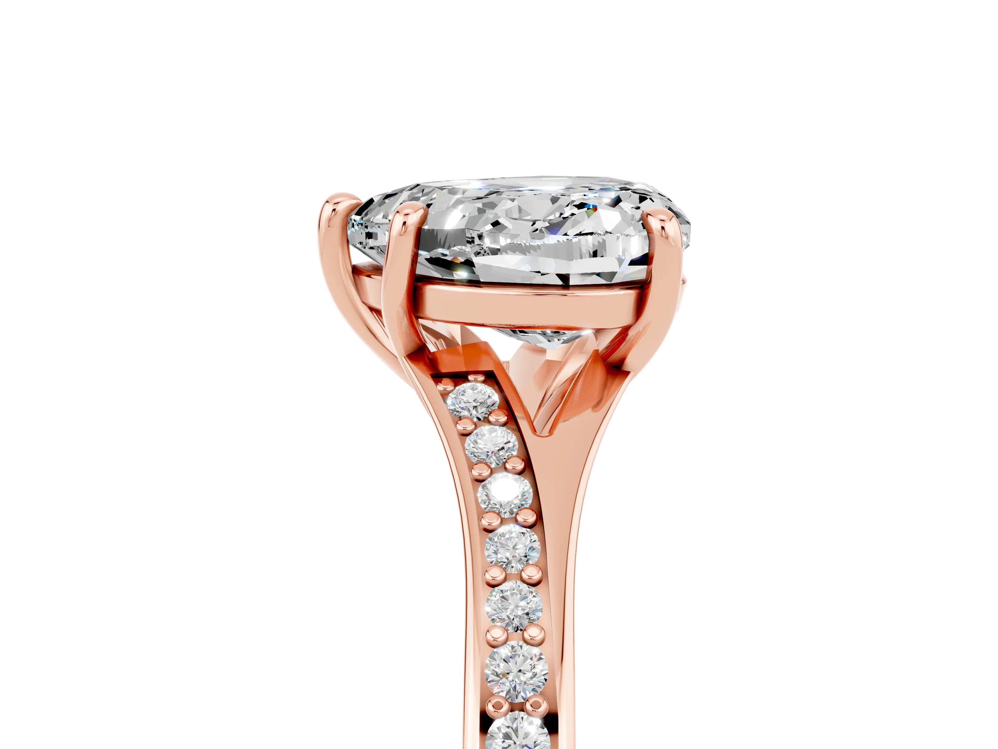 Rose gold Heart Cut Moissanite Solitaire Ring with Pavé Band and Prong Setting_17