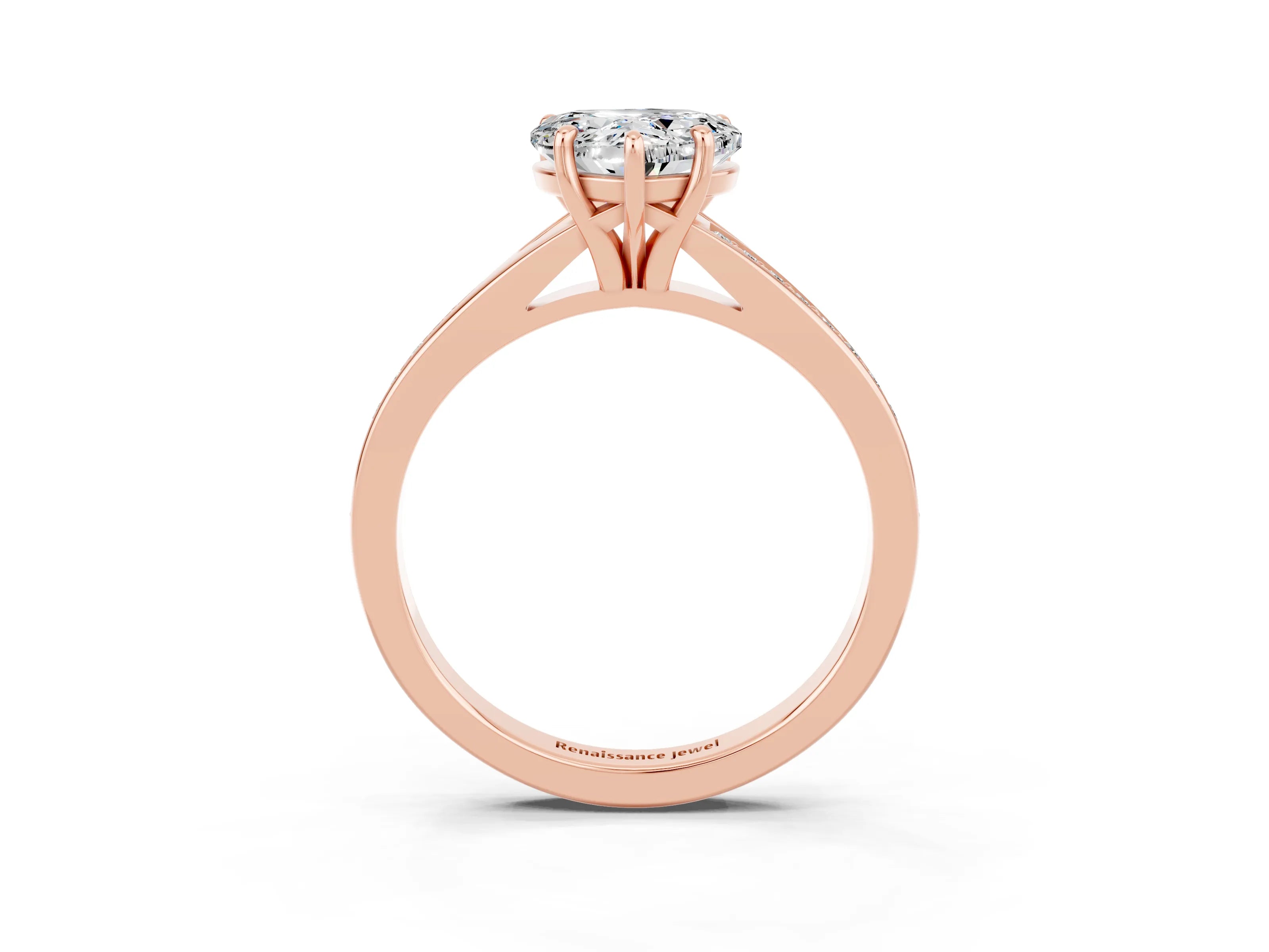 Rose gold Heart Cut Moissanite Solitaire Ring with Pavé Band and Prong Setting_3