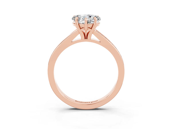 Rose gold Heart Cut Moissanite Solitaire Ring with Pavé Band and Prong Setting