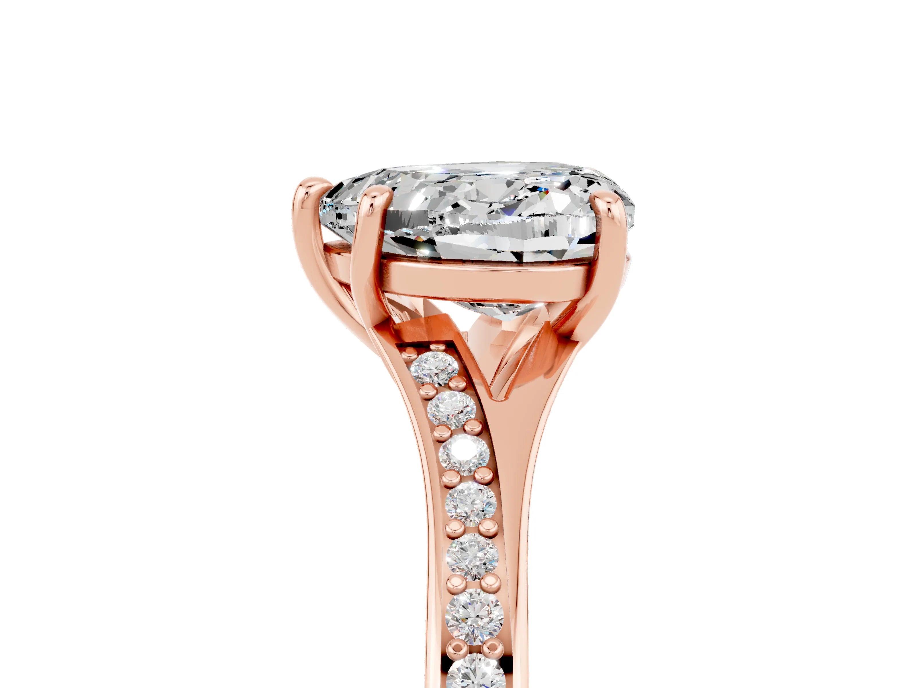 Rose gold Heart Cut Moissanite Solitaire Ring with Pavé Band and Prong Setting_5
