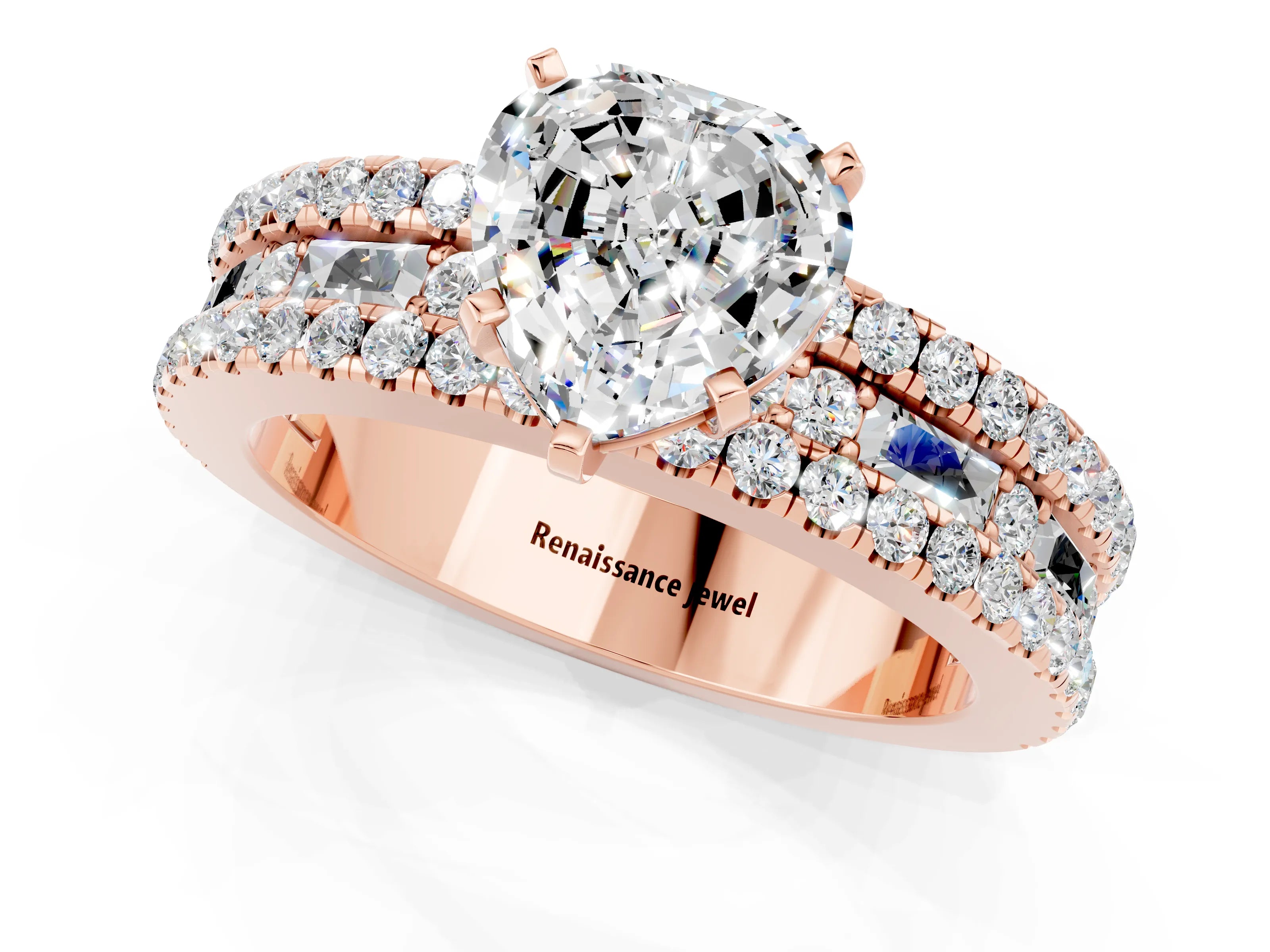 Rose gold Heart Cut Moissanite Solitaire Ring with Pavé and Channel Set Band_1