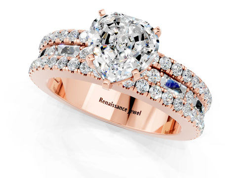 Rose gold Heart Cut Moissanite Solitaire Ring with Pavé and Channel Set Band_1