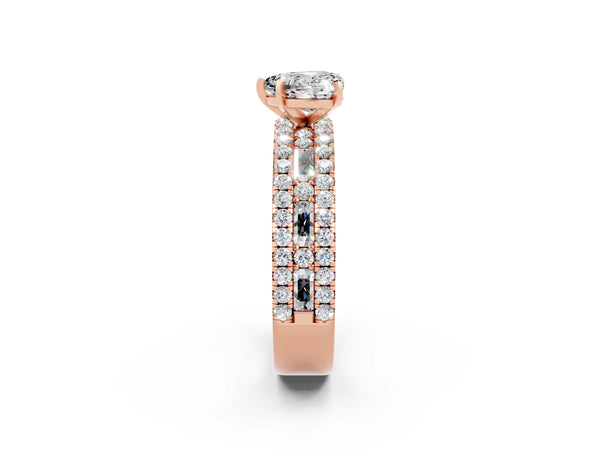 Rose gold Heart Cut Moissanite Solitaire Ring with Pavé and Channel Set Band