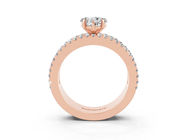 Rose gold Heart Cut Moissanite Solitaire Ring with Pavé and Channel Set Band
