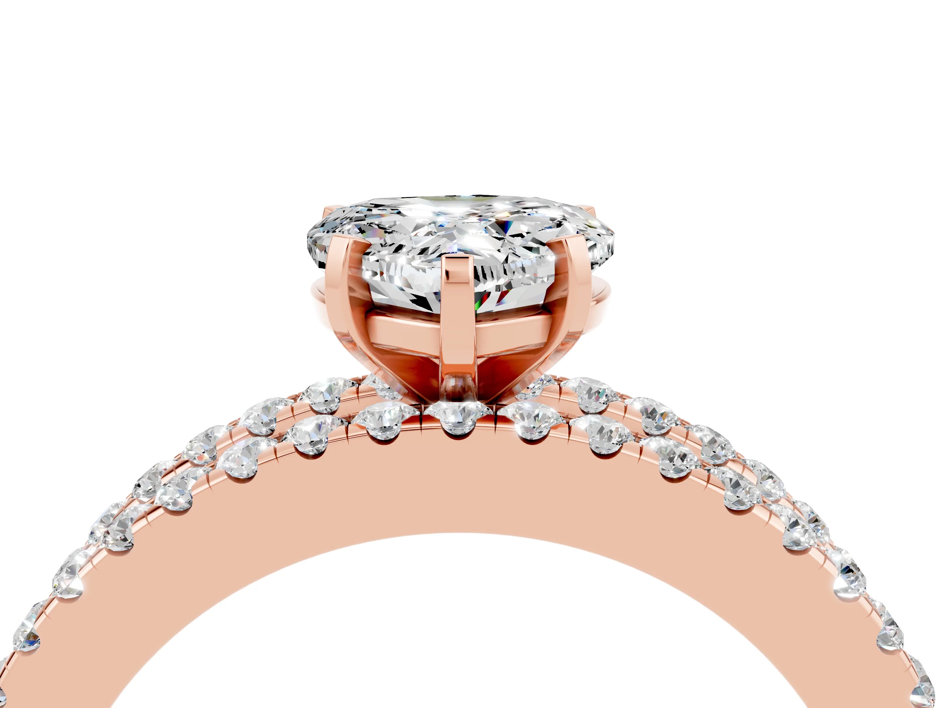 Rose gold Heart Cut Moissanite Solitaire Ring with Pavé and Channel Set Band_4