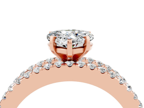 Rose gold Heart Cut Moissanite Solitaire Ring with Pavé and Channel Set Band_4