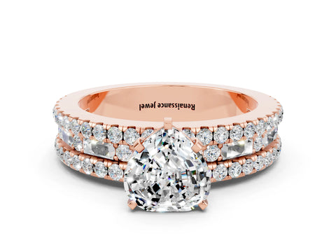 Rose gold Heart Cut Moissanite Solitaire Ring with Pavé and Channel Set Band
