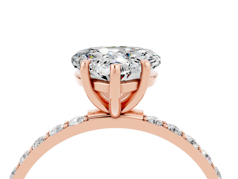 Rose gold Heart Cut Moissanite Solitaire Ring with Pave Band and Four Prong Setting_16