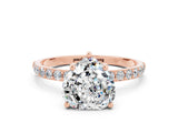 Rose gold Heart Cut Moissanite Solitaire Ring with Pave Band and Four Prong Setting_24