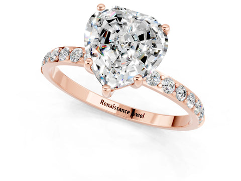 Rose gold Heart Cut Moissanite Solitaire Ring with Pave Band and Four Prong Setting_25