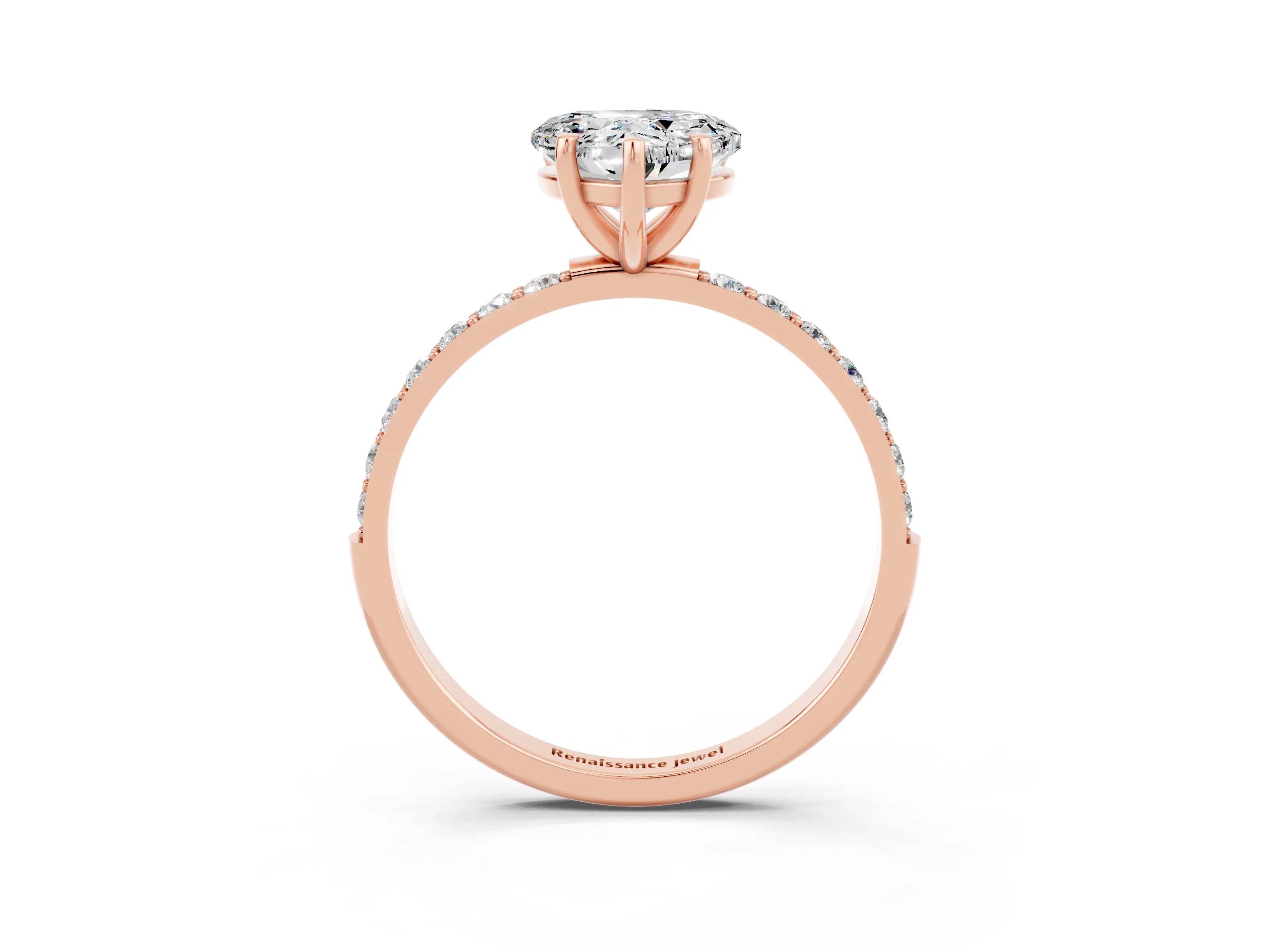 Rose gold Heart Cut Moissanite Solitaire Ring with Pave Band and Four Prong Setting_27
