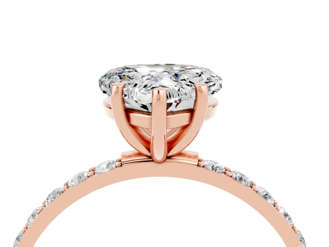 Rose gold Heart Cut Moissanite Solitaire Ring with Pave Band and Four Prong Setting_28