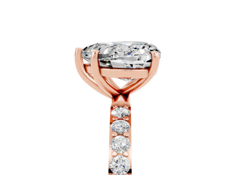 Rose gold Heart Cut Moissanite Solitaire Ring with Pave Band and Four Prong Setting_29