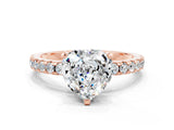 Rose gold Heart Cut Moissanite Solitaire Ring with Round  Pavé Band and Four-Prong Setting_42