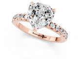 Rose gold Heart Cut Moissanite Solitaire Ring with Round  Pavé Band and Four-Prong Setting_43