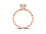 Rose gold Heart Cut Moissanite Solitaire Ring with Round  Pavé Band and Four-Prong Setting_45