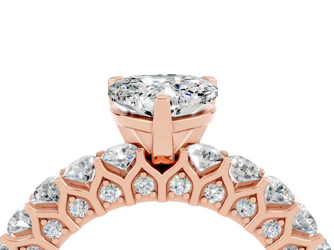 Rose gold Heart Cut Moissanite Solitaire Ring with Shared Prong Pavé Band and Four-Prong Setting_16