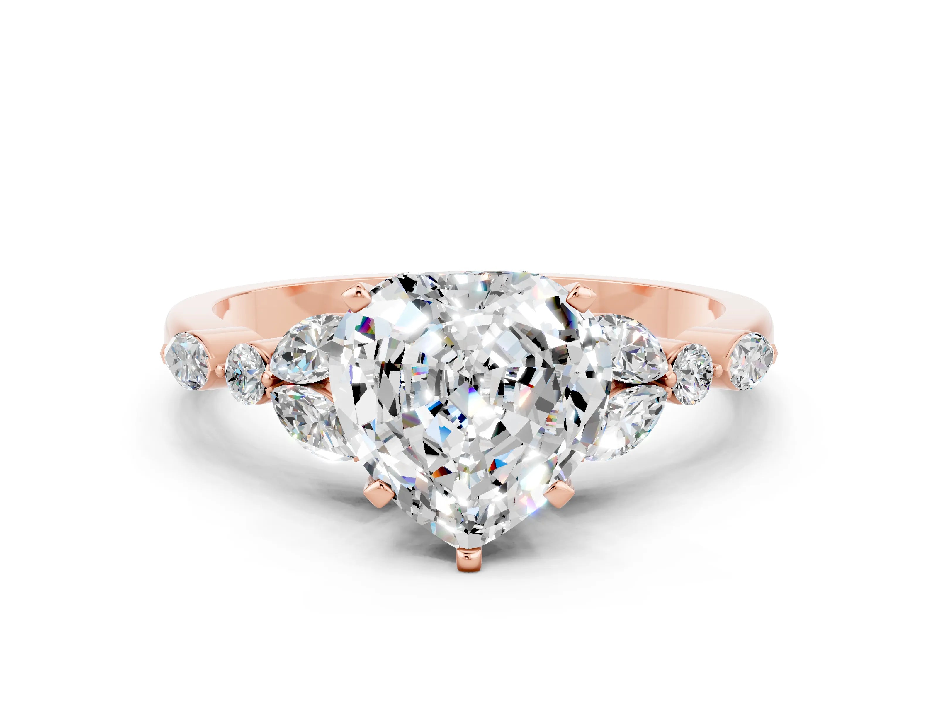 Rose gold Heart Cut Moissanite Solitaire Ring with Side Stones and Four-Prong Setting_12