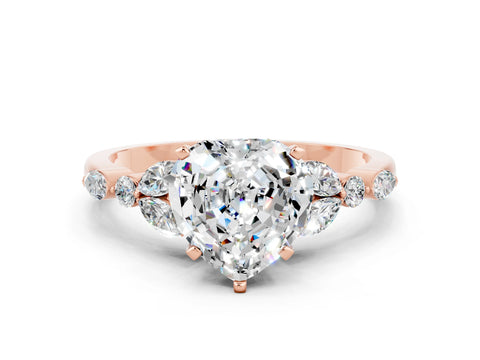 Rose gold Heart Cut Moissanite Solitaire Ring with Side Stones and Four-Prong Setting_12