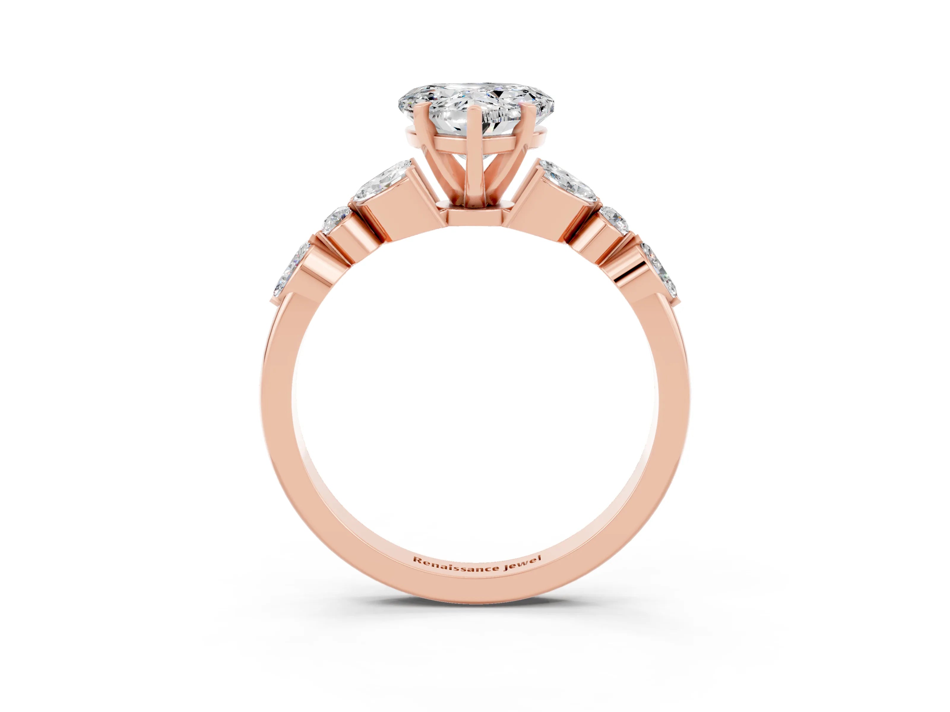 Rose gold Heart Cut Moissanite Solitaire Ring with Side Stones and Four-Prong Setting_15
