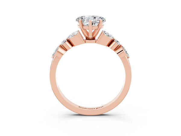Rose gold Heart Cut Moissanite Solitaire Ring with Side Stones and Four-Prong Setting