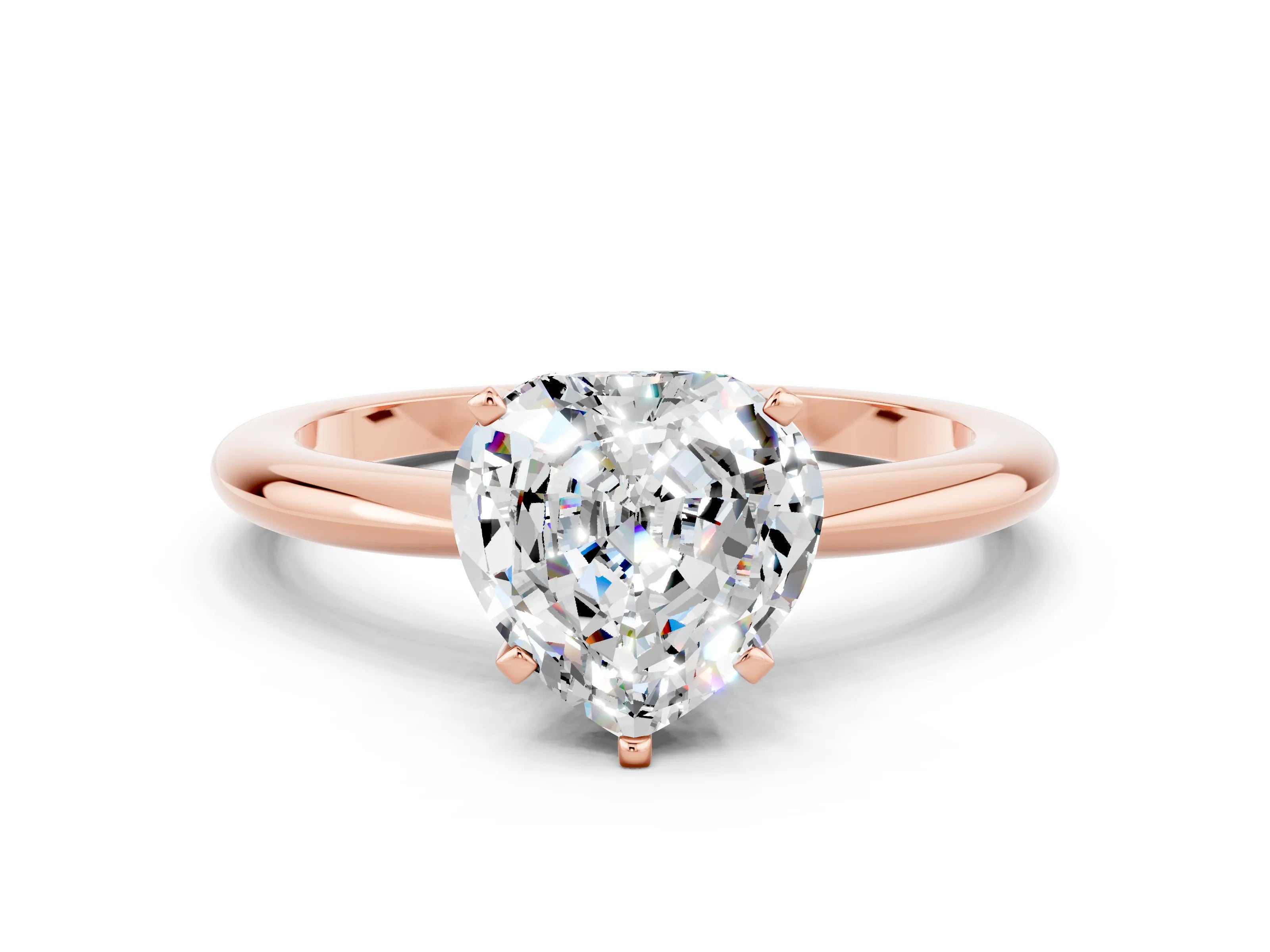 Rose gold Heart Cut Moissanite Solitaire Ring with Six-Prong Setting and Classic Band