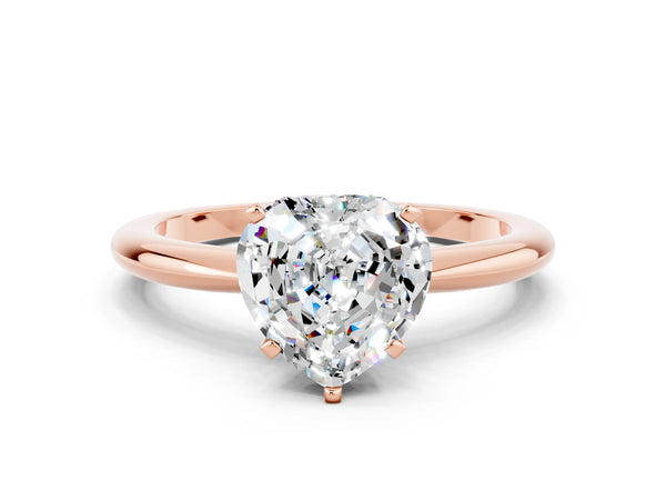 Rose gold Heart Cut Moissanite Solitaire Ring with Six-Prong Setting and Classic Band