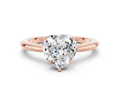Rose gold Heart Cut Moissanite Solitaire Ring with Six-Prong Setting and Classic Band
