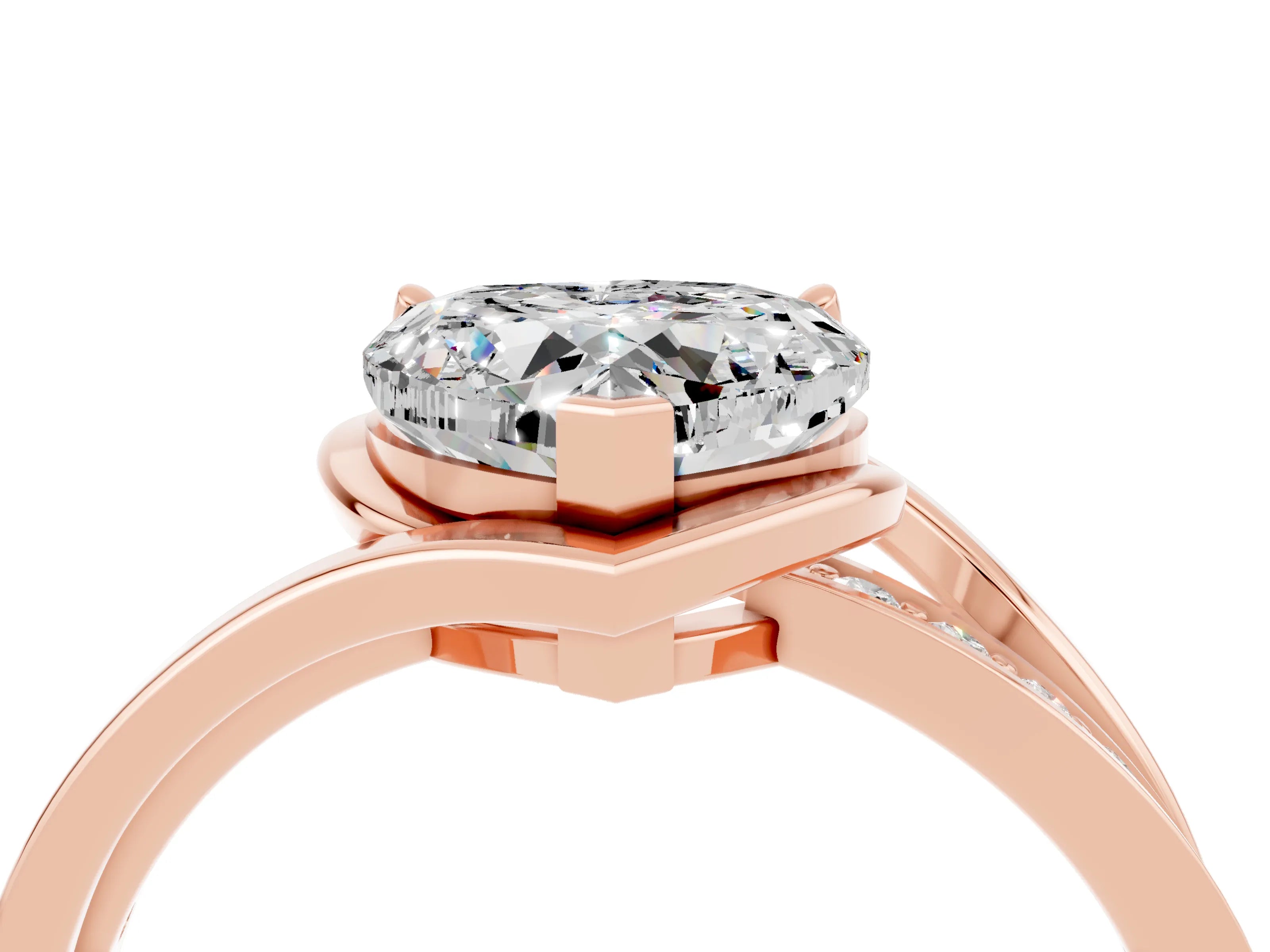 Rose gold Heart Cut Moissanite Solitaire Ring with Split Shank and Prong Setting_4