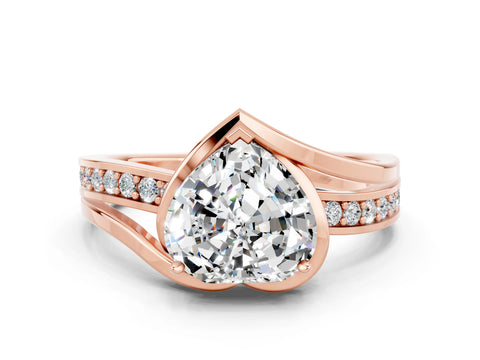 Rose gold Heart Cut Moissanite Solitaire Ring with Split Shank and Prong Setting