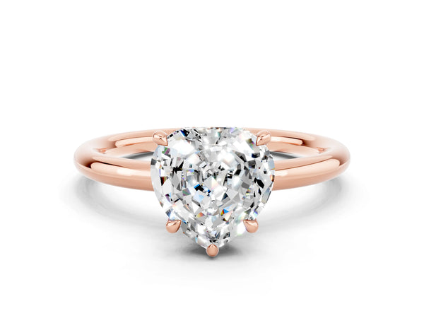 Rose gold Heart Cut Moissanite Solitaire Ring with Thin Band and Four-Prong Setting