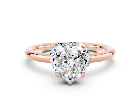 Rose gold Heart Cut Moissanite Solitaire Ring with Thin Band and Four-Prong Setting