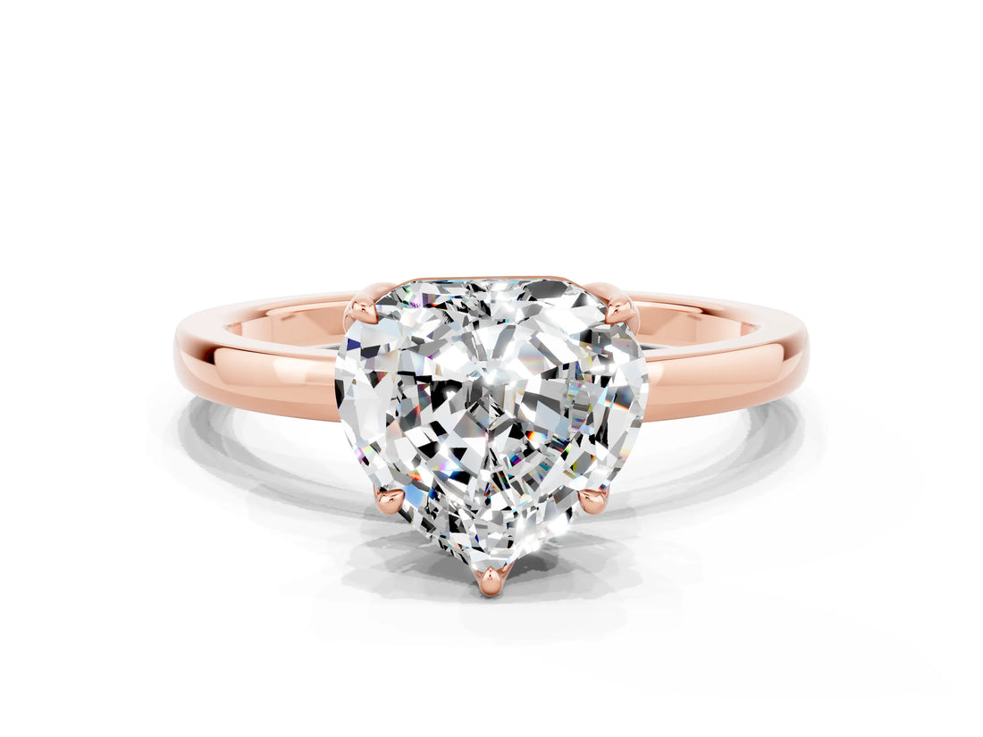 Rose gold Heart Cut Moissanite Solitaire Ring with Thin Band and Prong Setting_12
