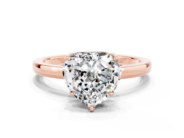 Rose gold Heart Cut Moissanite Solitaire Ring with Thin Band and Prong Setting