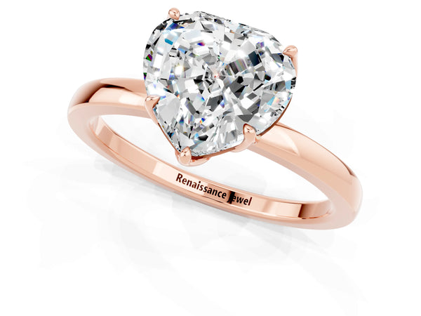 Rose gold Heart Cut Moissanite Solitaire Ring with Thin Band and Prong Setting