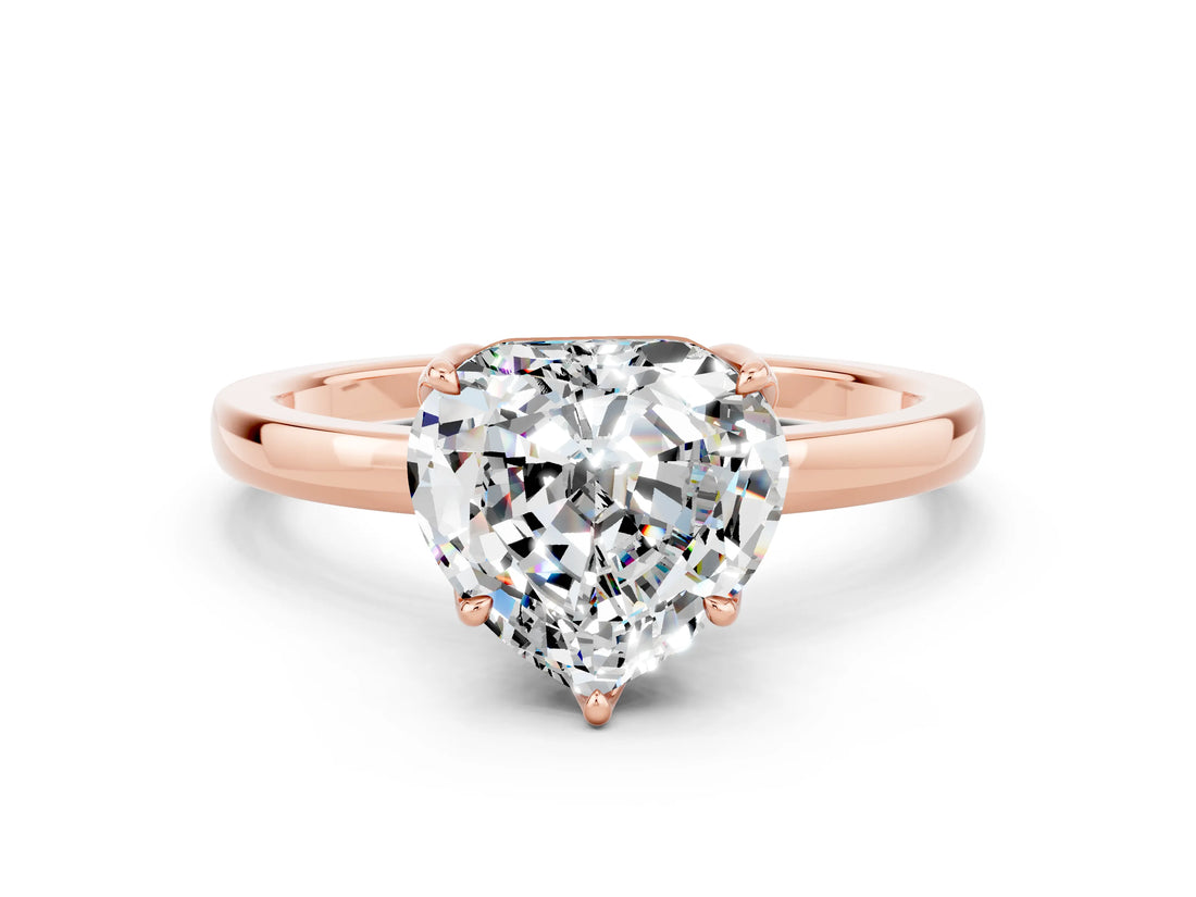 Rose gold Heart Cut Moissanite Solitaire Ring with Thin Band and Prong Setting_24