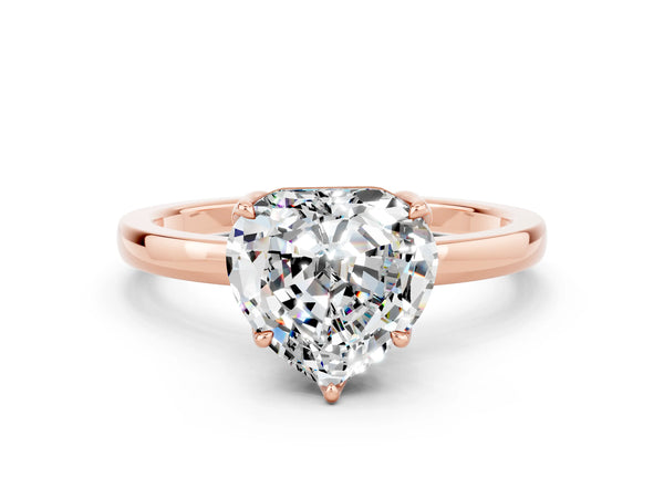 Rose gold Heart Cut Moissanite Solitaire Ring with Thin Band and Prong Setting