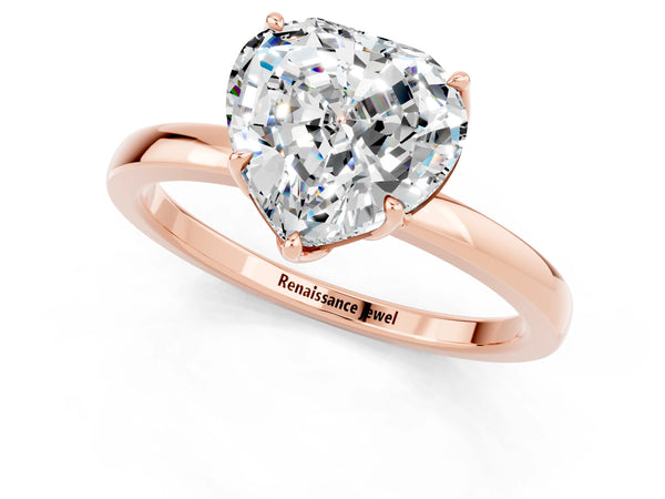 Rose gold Heart Cut Moissanite Solitaire Ring with Thin Band and Prong Setting