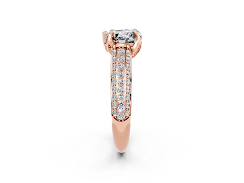 Rose gold Heart Cut Moissanite Solitaire Ring with Three-Row Pavé Band and Four-Prong Setting_14