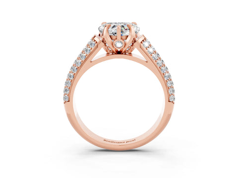 Rose gold Heart Cut Moissanite Solitaire Ring with Three-Row Pavé Band and Four-Prong Setting_15