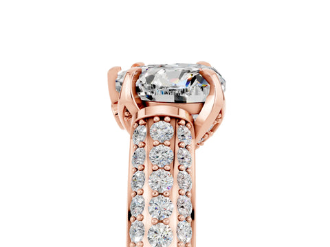 Rose gold Heart Cut Moissanite Solitaire Ring with Three-Row Pavé Band and Four-Prong Setting_17