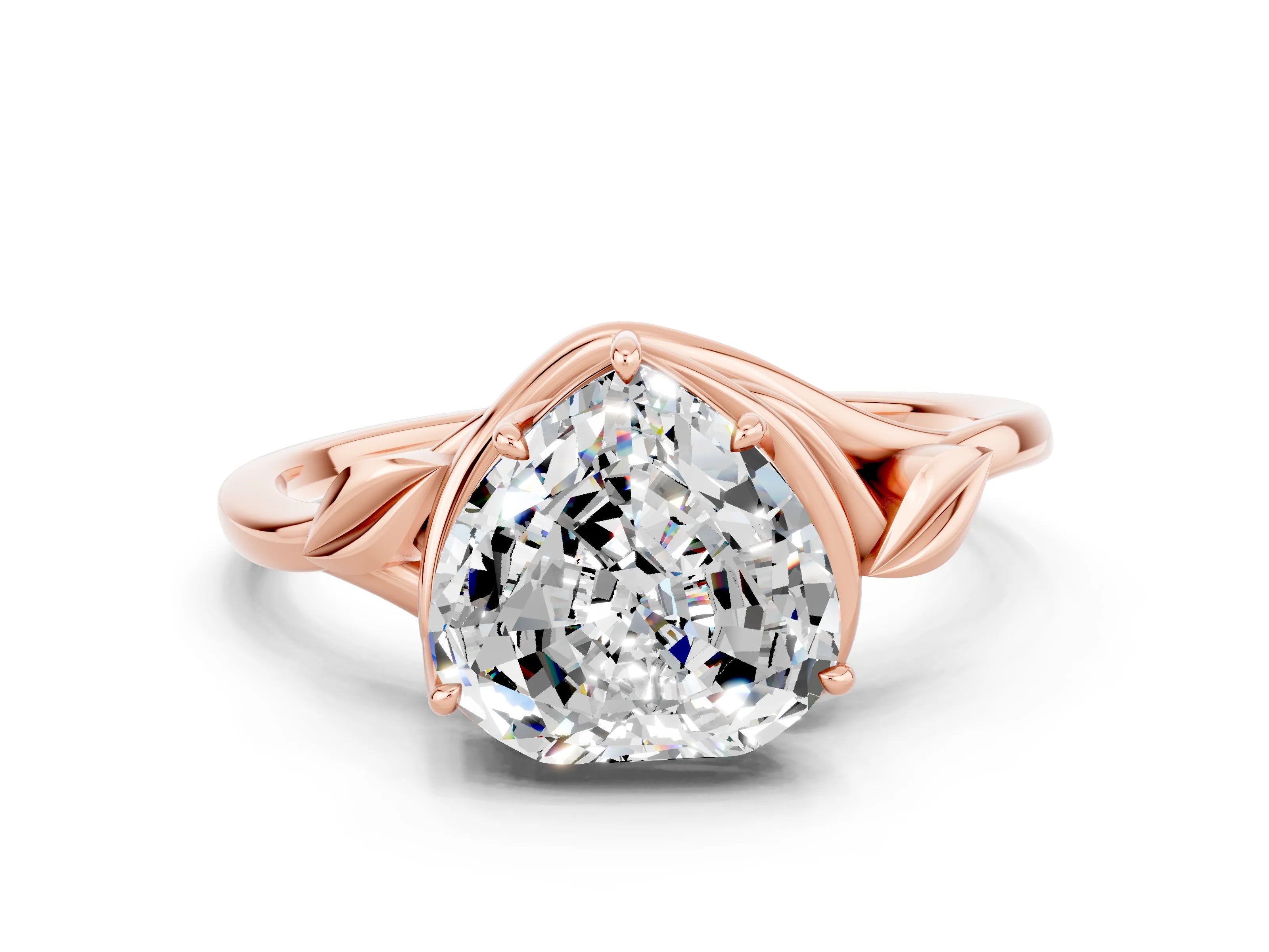 Rose gold Heart Cut Moissanite Solitaire Ring with Twist Band and Four-Prong Setting_24